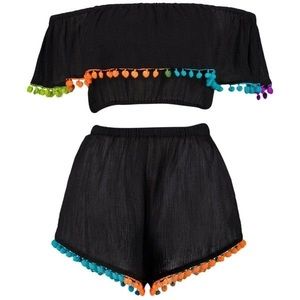 Rainbow Neon Pom Pom Beach Cover Up